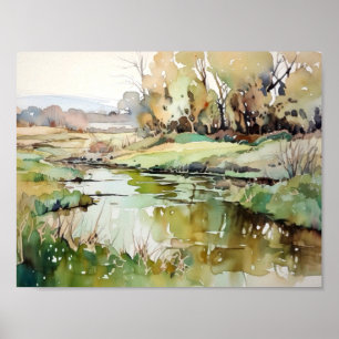 Rural River Watercolor  Poster