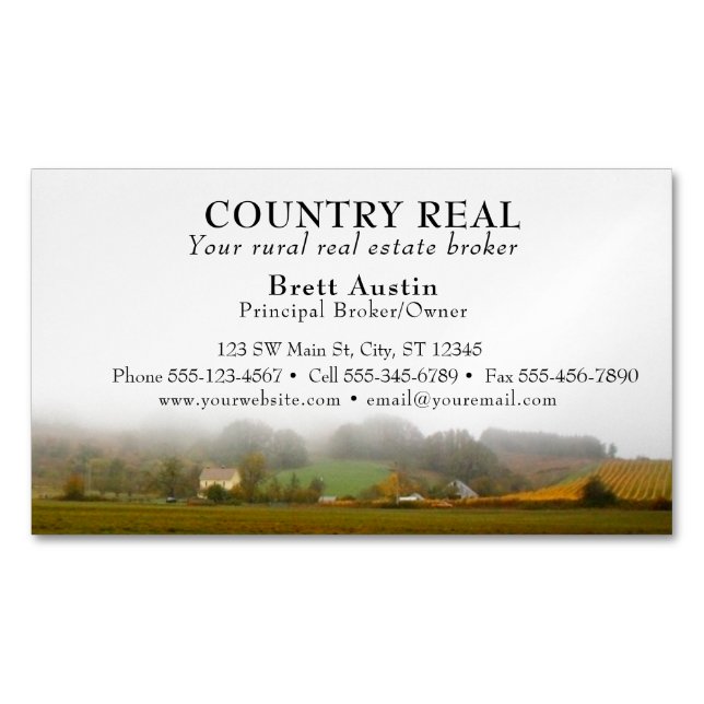 Rural Rustic Country Real Estate Broker Agent Magnetic Business Card (Front)