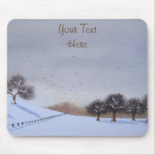 Rural rustic winter snow scene landscape mouse pad