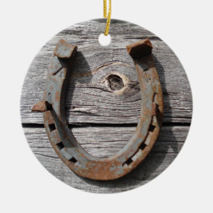 Rural Rusty Horseshoe Hanging Xmas Pendant Ceramic Ornament