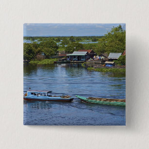 Rural scene, Tonle Sap Lake, Siem Reap, Angkor, 15 Cm Square Badge
