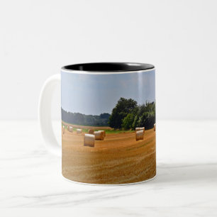 Rural Scenic Hay Bales in a Field Two-Tone Coffee Mug