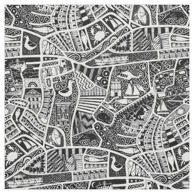 rural seaside living black fabric (Swatch)