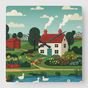 Rural town square wall clock