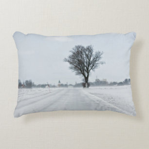 Rural winter road decorative cushion