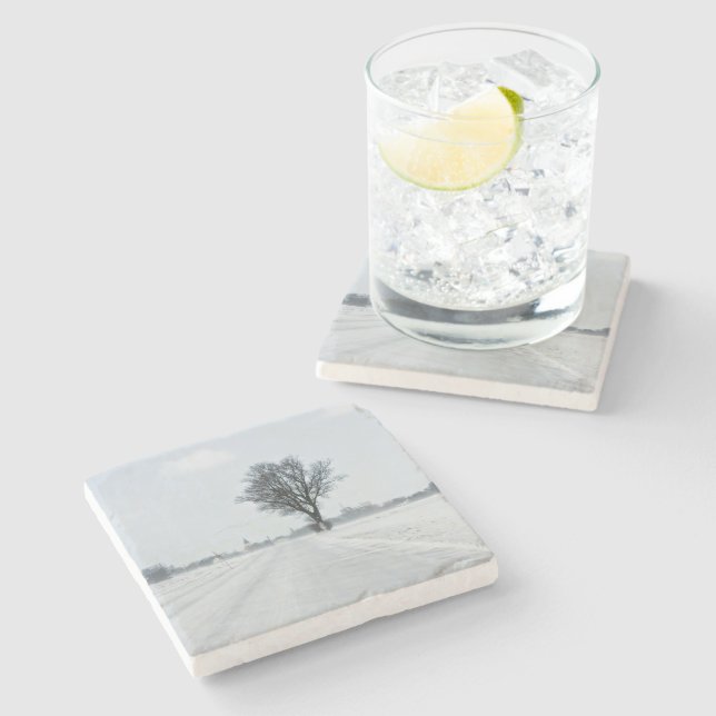 Rural winter road stone coaster (Side)