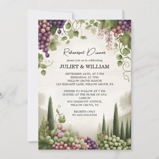 Rural Wood Fruit Ivy Vineyard Rehearsal Dinner Invitation (Front)
