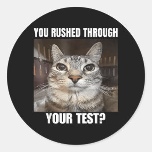 Rushed Through Test Cat Funny Test Day Teacher Classic Round Sticker