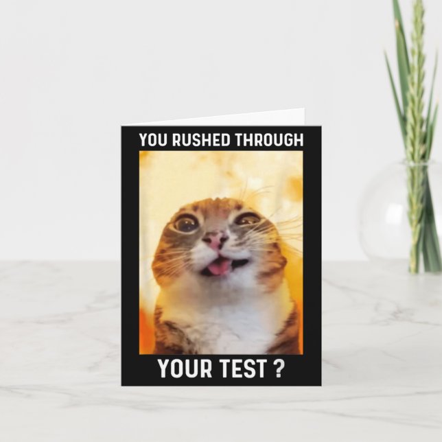 Rushed Through Test Funny Test Day Teacher Cat Card (Front)