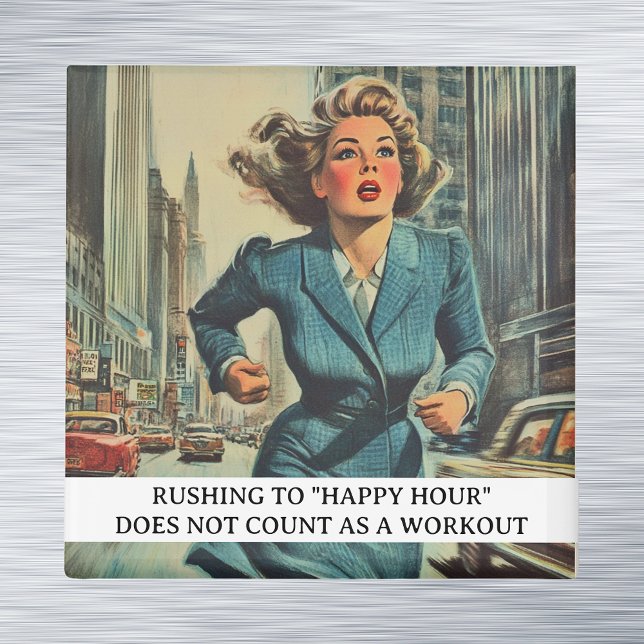 Rushing to Happy Hour Funny Retro 50s Saying Magnet (Creator Uploaded)