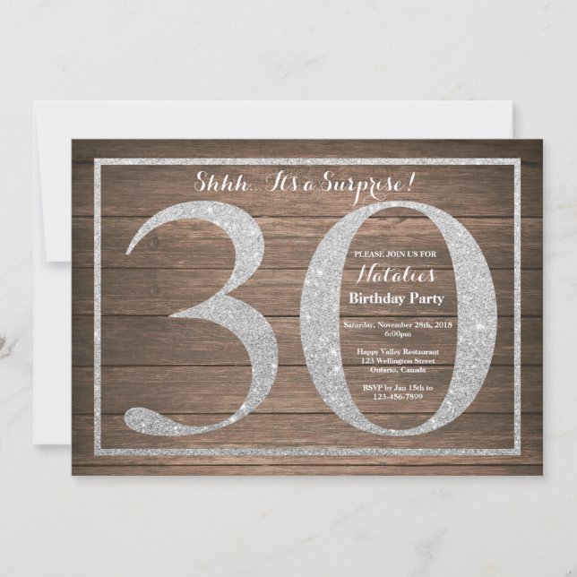 Rusic Surprise 30th Birthday Invitation Silver (Front)