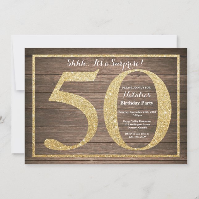 Rusic Surprise 50th Birthday Invitation Gold (Front)