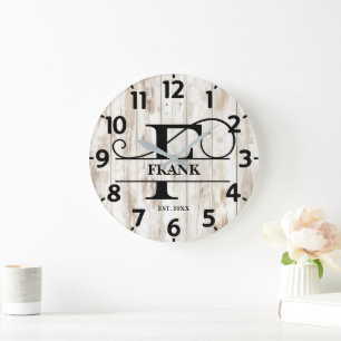 Rusitc Wood Background F Monogram Large Clock