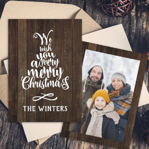 Rusitc Wood Christmas Tree Lettering Photo Holiday Card