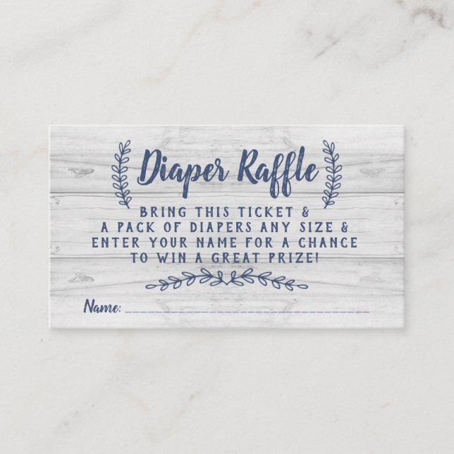 Rusitc Wood Diaper Raffle Ticket, Blue, Grey Enclosure Card (Front)
