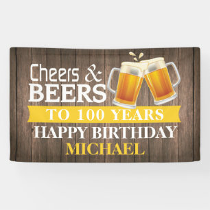 Rusric Cheers Beers Happy 100th Birthday Yellow Banner
