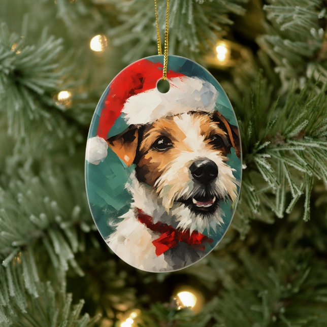 Russel Terrier Christmas brush painting artwork Ceramic Ornament (Tree)