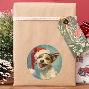 Russel Terrier Christmas Classic Round Sticker