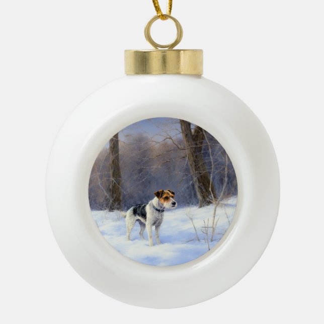 Russell Terrier Let It Snow Christmas Ceramic Ball Christmas Ornament (Front)