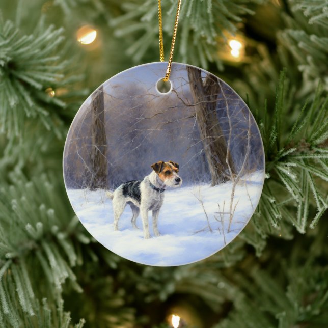 Russell Terrier Let It Snow Christmas Ceramic Ornament (Tree)
