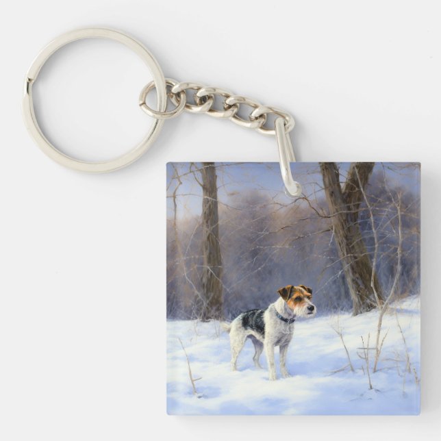 Russell Terrier Let It Snow Christmas Key Ring (Front)
