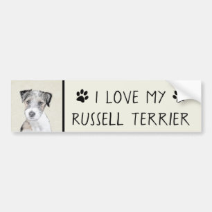 Russell Terrier Rough Painting - Original Dog Art Bumper Sticker