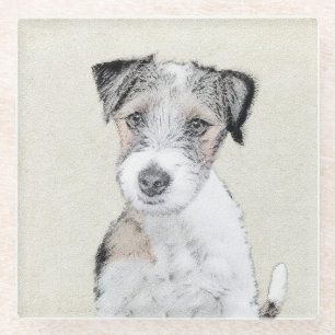 Russell Terrier Rough Painting - Original Dog Art Glass Coaster