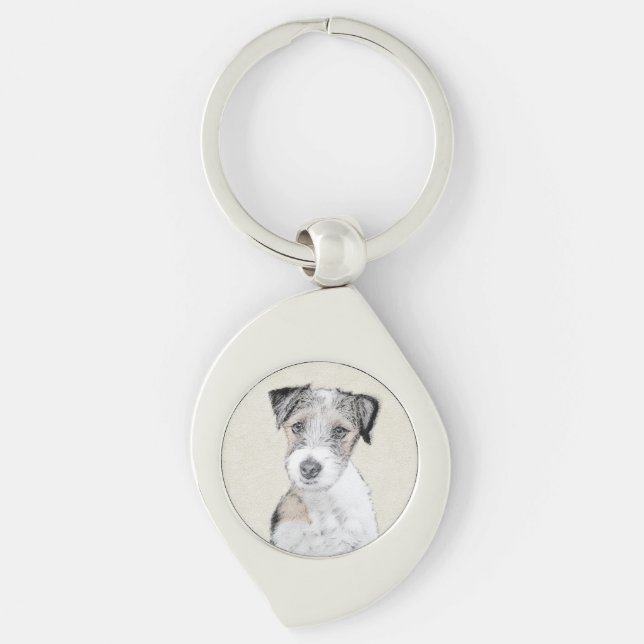 Russell Terrier Rough Painting - Original Dog Art Key Ring (Front)