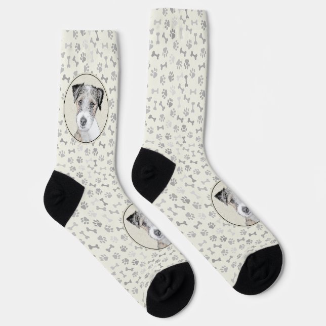 Russell Terrier Rough Painting - Original Dog Art Socks (Right)