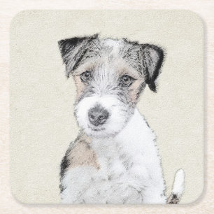 Russell Terrier Rough Painting - Original Dog Art Square Paper Coaster