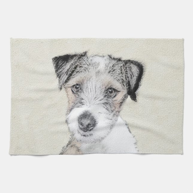 Russell Terrier Rough Painting - Original Dog Art Tea Towel (Horizontal)
