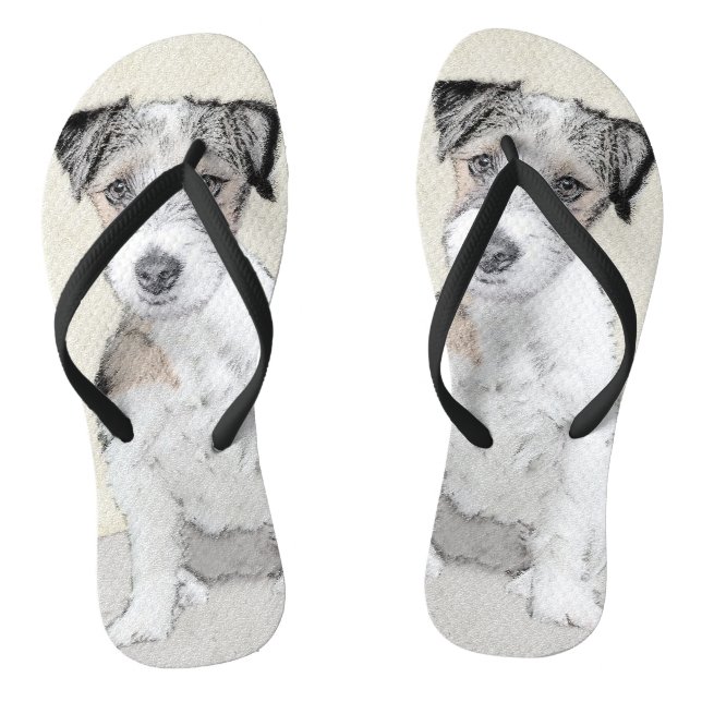 Russell Terrier Rough Painting - Original Dog Art Thongs (Footbed)