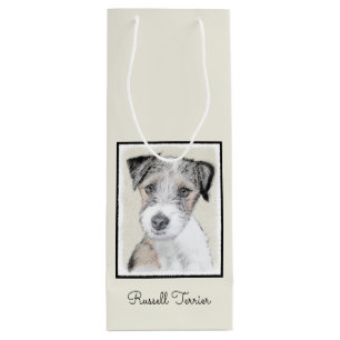 Russell Terrier Rough Painting - Original Dog Art Wine Gift Bag