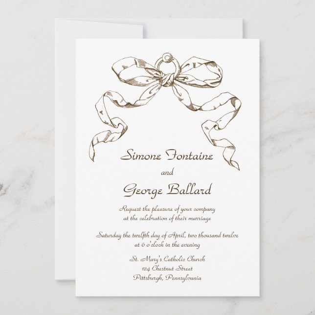Russet Bow Swag Wedding Invitation (Front)