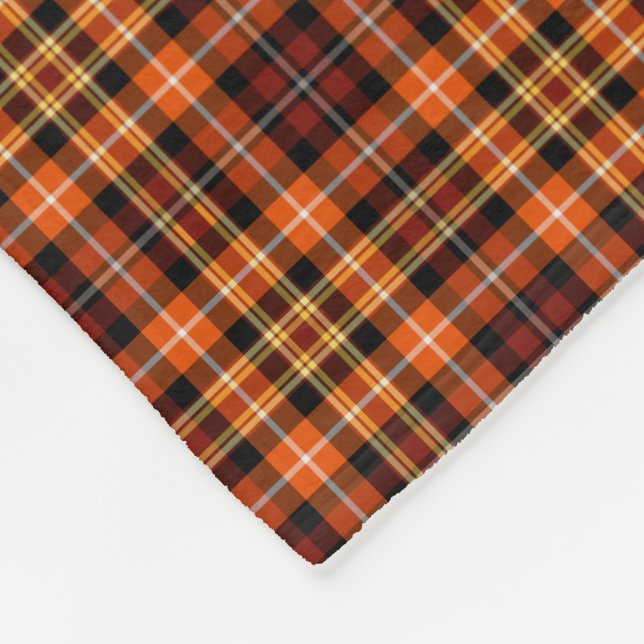 Russet Brown, Orange and Yellow Plaid Fleece Blanket (Corner)