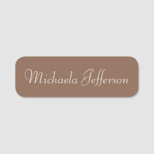Russet Brown Solid Colour Background: Handwritten Name Tag