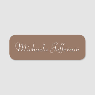 Russet Brown Solid Colour Background: Handwritten Name Tag
