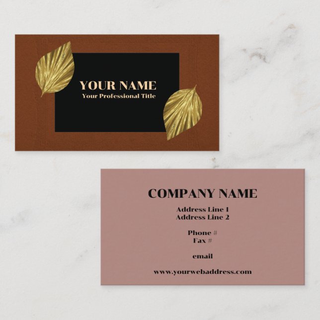 Russet Frame Black Center Gold Leaves Business Card (Front/Back)