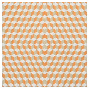 Russet Orange and Grey Isometric Cube Patterns Fabric