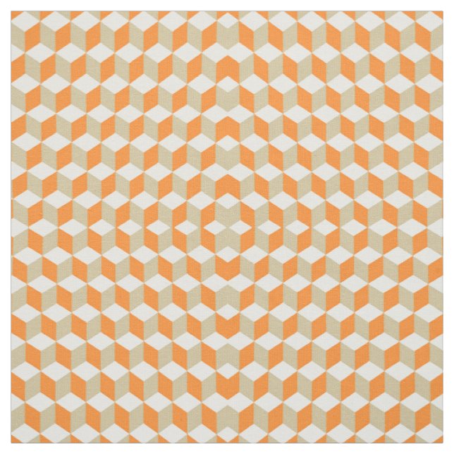 Russet Orange and Grey Isometric Cube Patterns Fabric (Swatch)