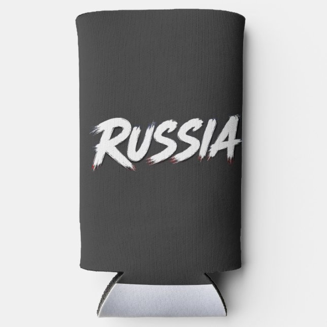 Russia Brush Flag Typography Design Seltzer Can Cooler (Front)