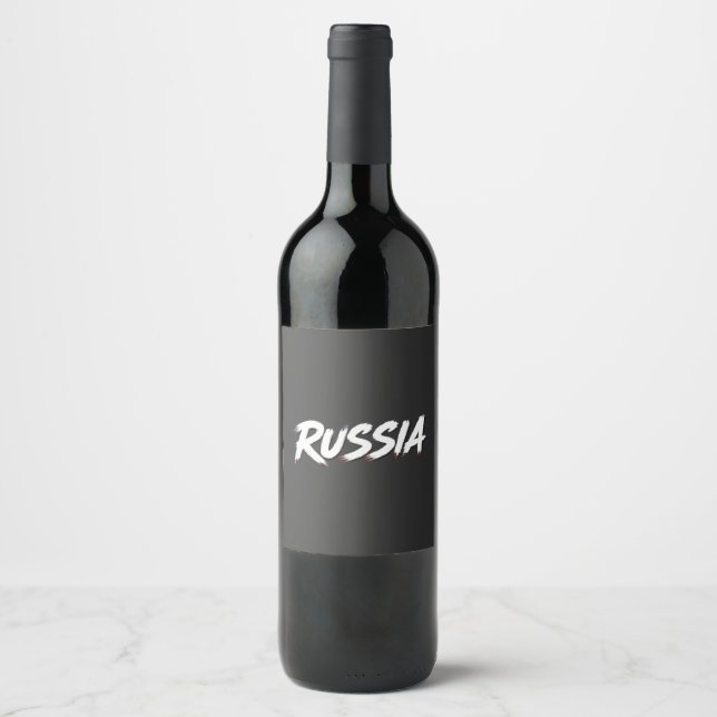 Russia Brush Flag Typography Design Wine Label (Front)