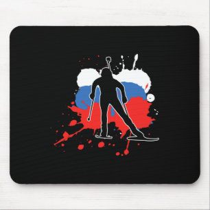 Russia Flag Biathlonist - Russian Biathlon Mouse Pad