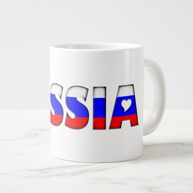 Russia Flag Colours Typography Pattern Hearts Large Coffee Mug (Front Right)
