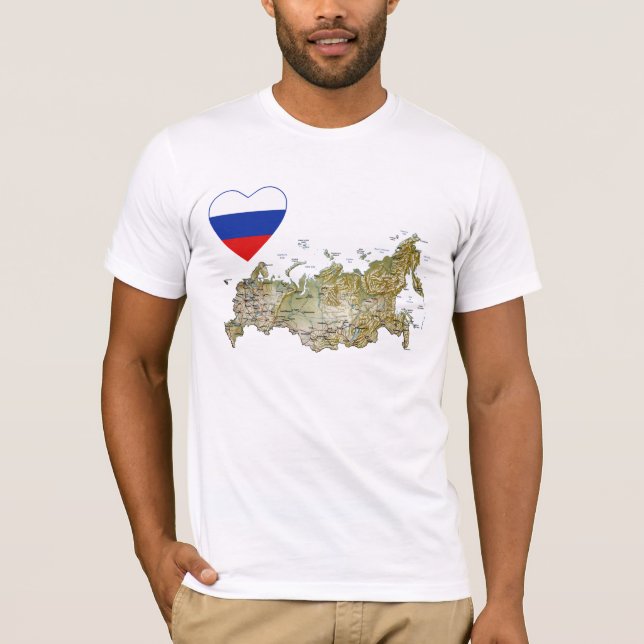 Russia Flag Heart and Map T-Shirt (Front)