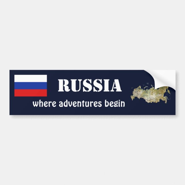 Russia Flag + Map Bumper Sticker (Front)