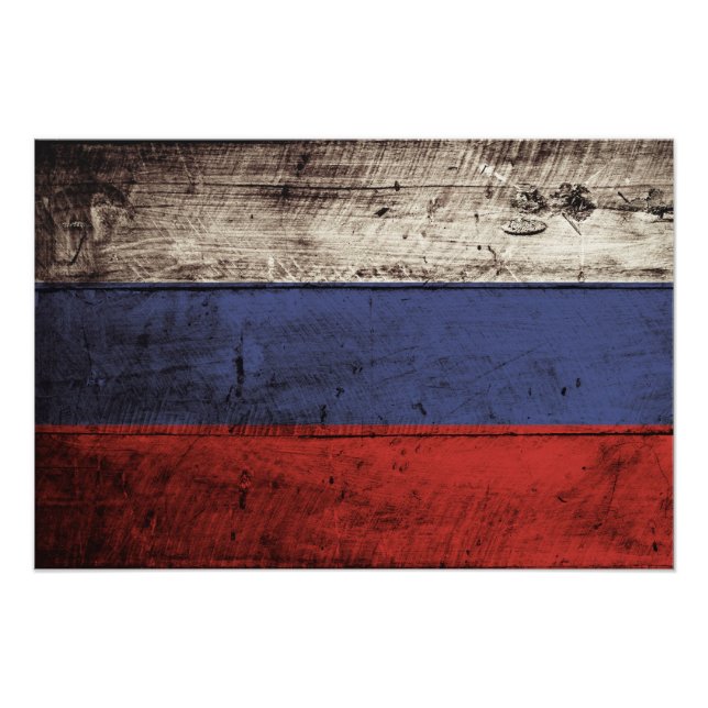 Russia Flag on Old Wood Grain Photo Print (Front)