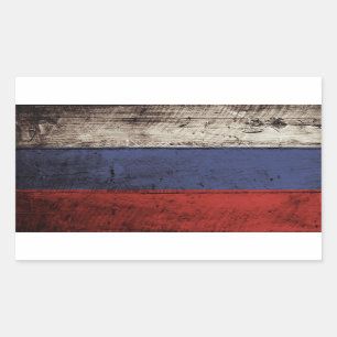 Russia Flag on Old Wood Grain Rectangular Sticker