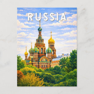 Russia Illustration Travel Art Vintage Postcard