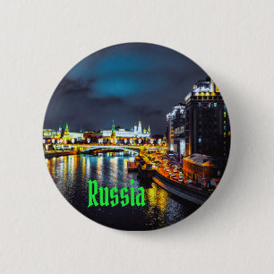 Russia or Russian Federation Moscow At Night 6 Cm Round Badge
